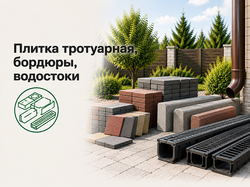 Плитка тротуарная, бордюры, водостоки