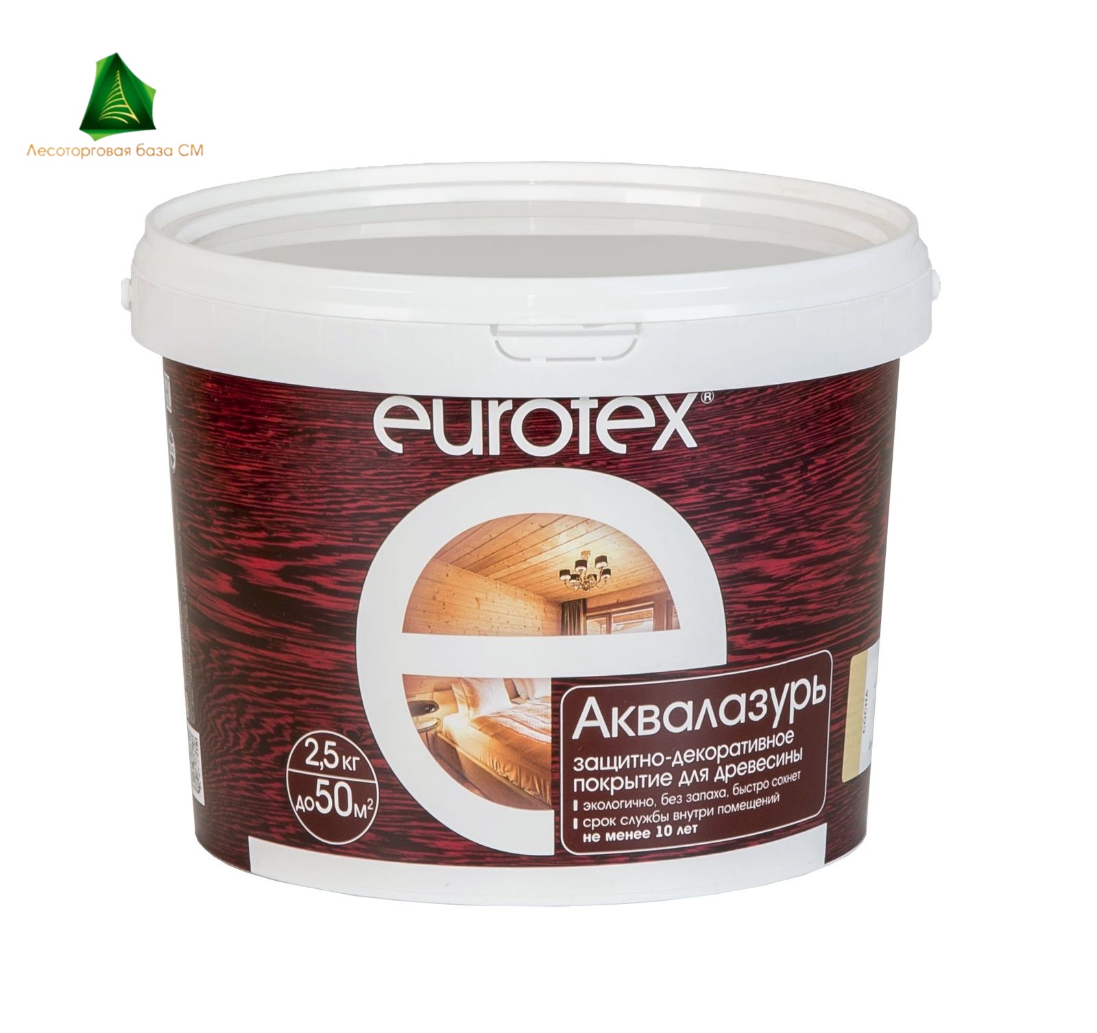 Лак акриловый для дерева "Eurotex" Аквалазурь (калужница) 2,5кг УФ защита, полуглянец