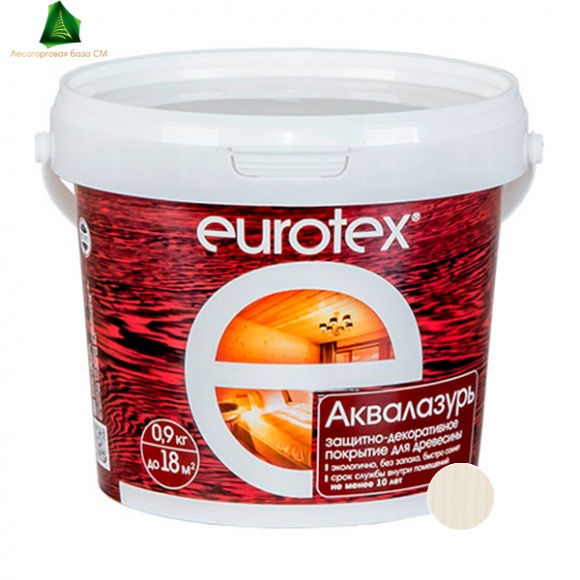 Лак акриловый для дерева "Eurotex" Аквалазурь (белый) 0,9кг УФ защита, полуглянец