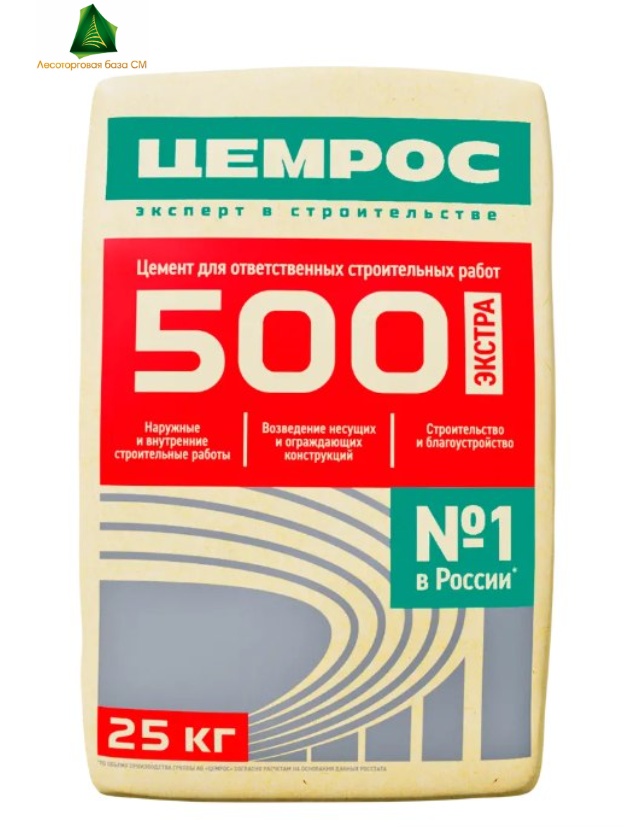 Цемент ЦЕМРОС М-500 ЦЕМ I 42,5Н 25 кг (62 шт/под.)