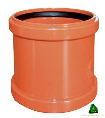 Муфта 110 мм соединительная с кольцом пластиковая для наруж. канализации (рыжая)
